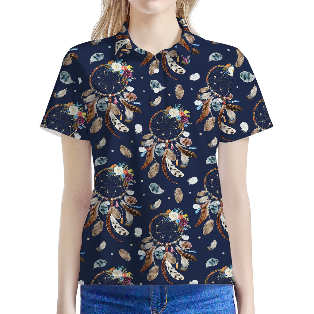 Floral Dream Catcher Pattern Print Women's Polo Shirt