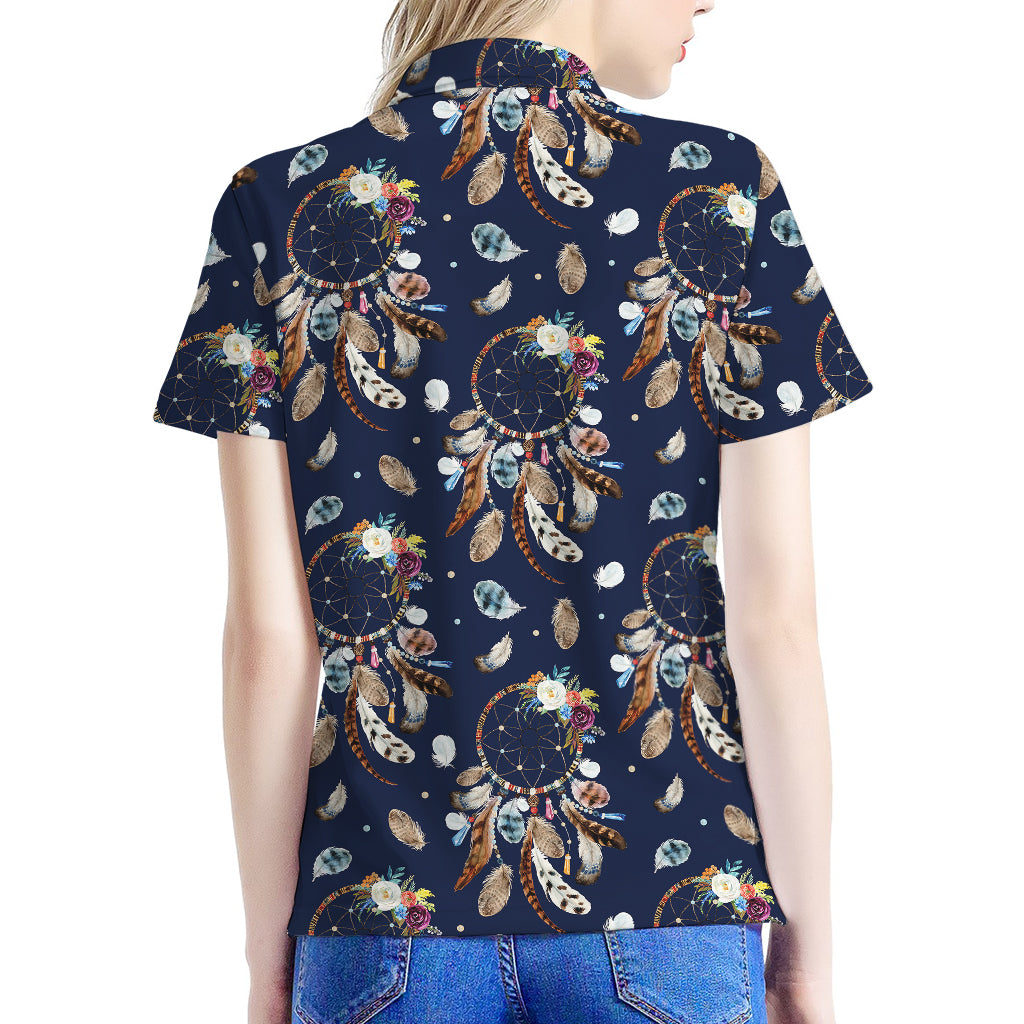 Floral Dream Catcher Pattern Print Women's Polo Shirt