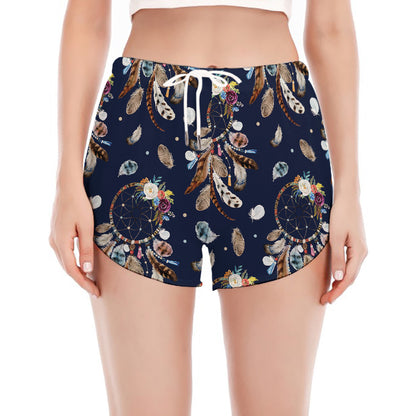 Floral Dream Catcher Pattern Print Women's Split Running Shorts