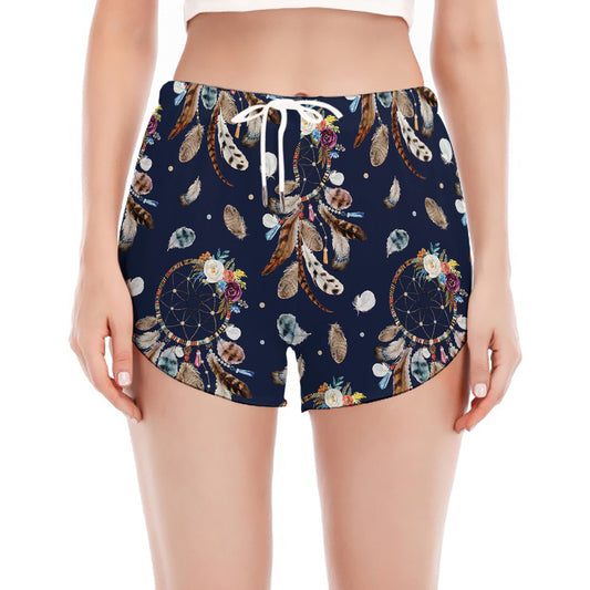 Floral Dream Catcher Pattern Print Women's Split Running Shorts