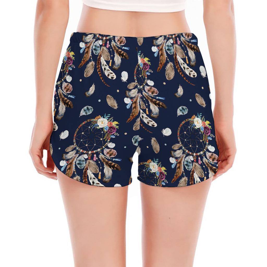 Floral Dream Catcher Pattern Print Women's Split Running Shorts