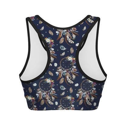 Floral Dream Catcher Pattern Print Women's Sports Bra