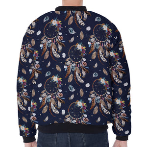 Floral Dream Catcher Pattern Print Zip Sleeve Bomber Jacket