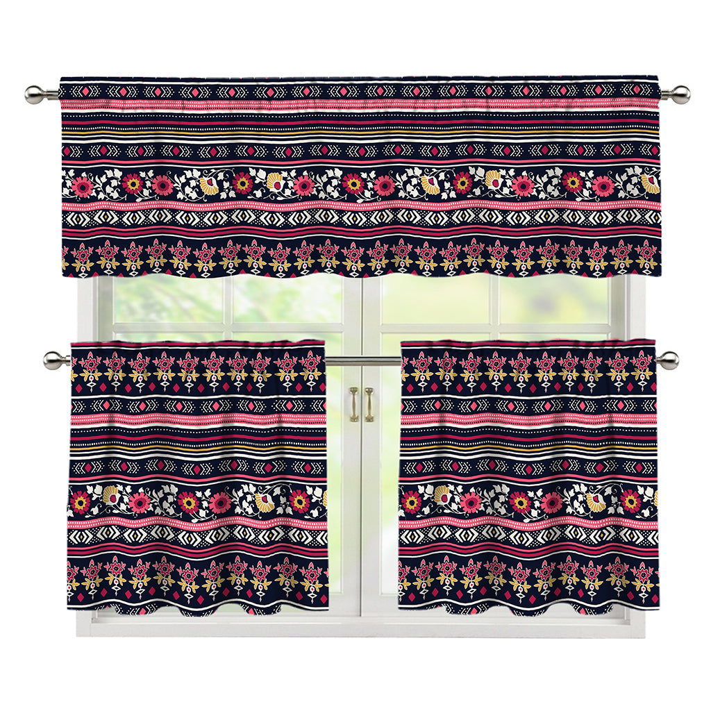 Floral Ethnic Pattern Print 3 Piece Kitchen Curtains