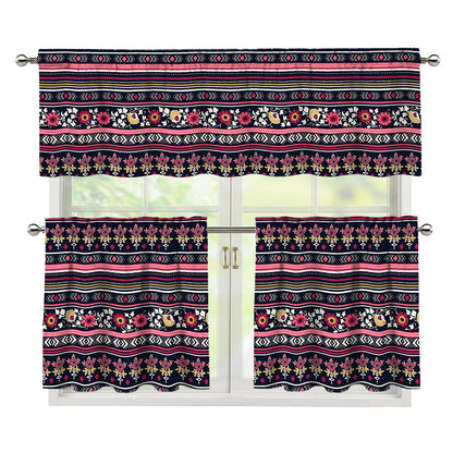 Floral Ethnic Pattern Print 3 Piece Kitchen Curtains