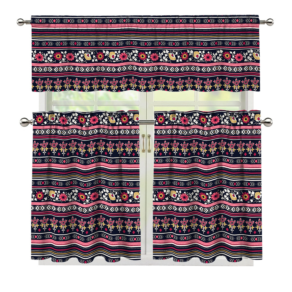 Floral Ethnic Pattern Print 3 Piece Kitchen Curtains
