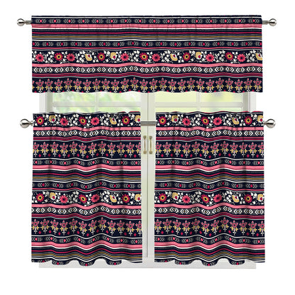 Floral Ethnic Pattern Print 3 Piece Kitchen Curtains
