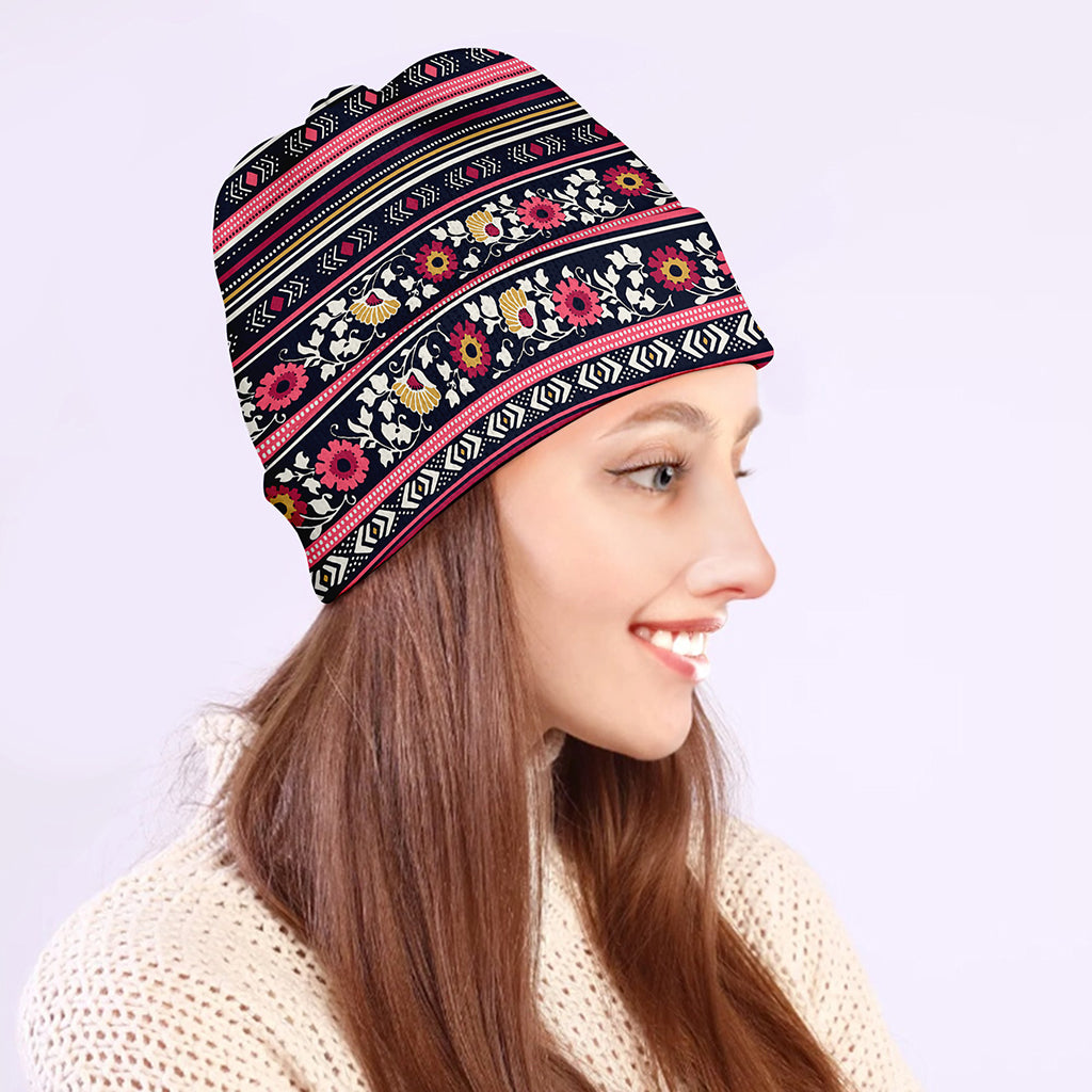 Floral Ethnic Pattern Print Beanie