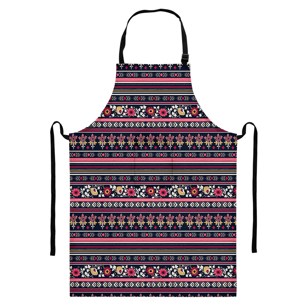 Floral Ethnic Pattern Print Bib Apron With Pocket