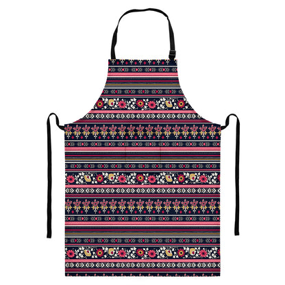 Floral Ethnic Pattern Print Bib Apron With Pocket