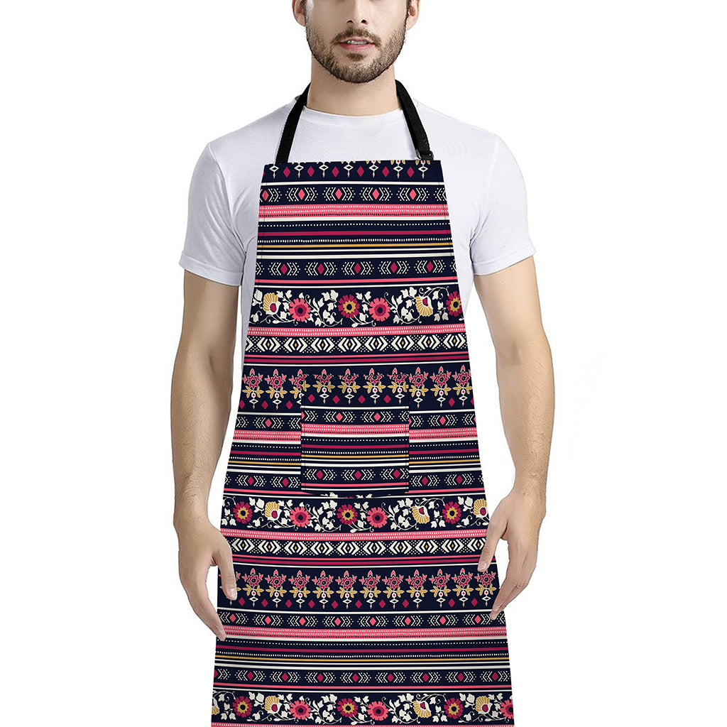 Floral Ethnic Pattern Print Bib Apron With Pocket