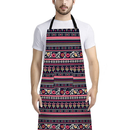 Floral Ethnic Pattern Print Bib Apron With Pocket