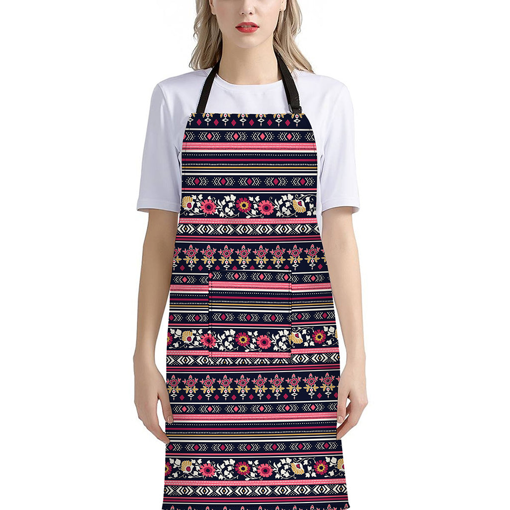 Floral Ethnic Pattern Print Bib Apron With Pocket