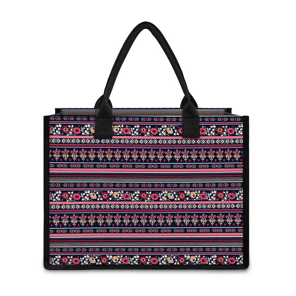 Floral Ethnic Pattern Print Canvas Tote Bag