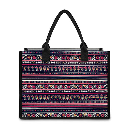 Floral Ethnic Pattern Print Canvas Tote Bag