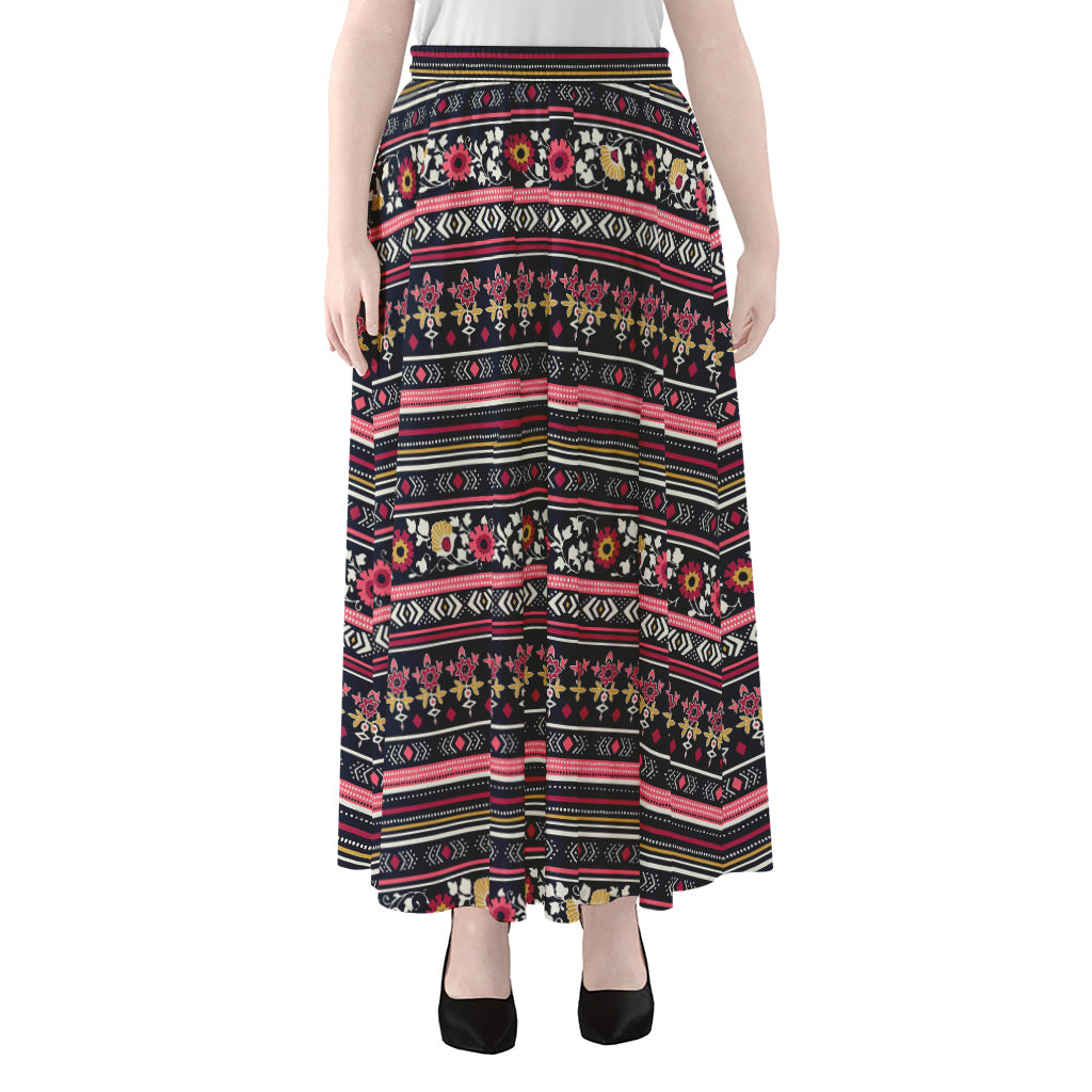 Floral Ethnic Pattern Print Chiffon Maxi Skirt