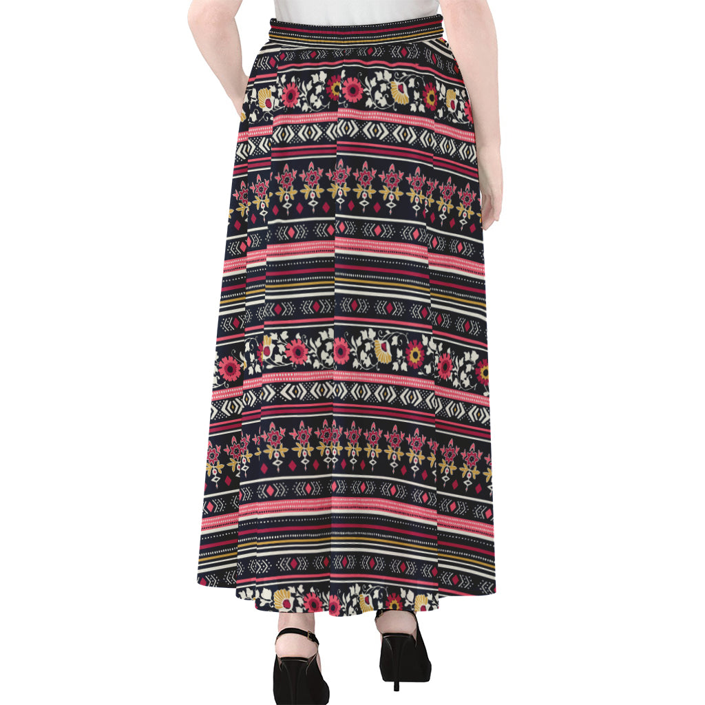 Floral Ethnic Pattern Print Chiffon Maxi Skirt