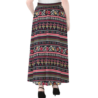 Floral Ethnic Pattern Print Chiffon Maxi Skirt