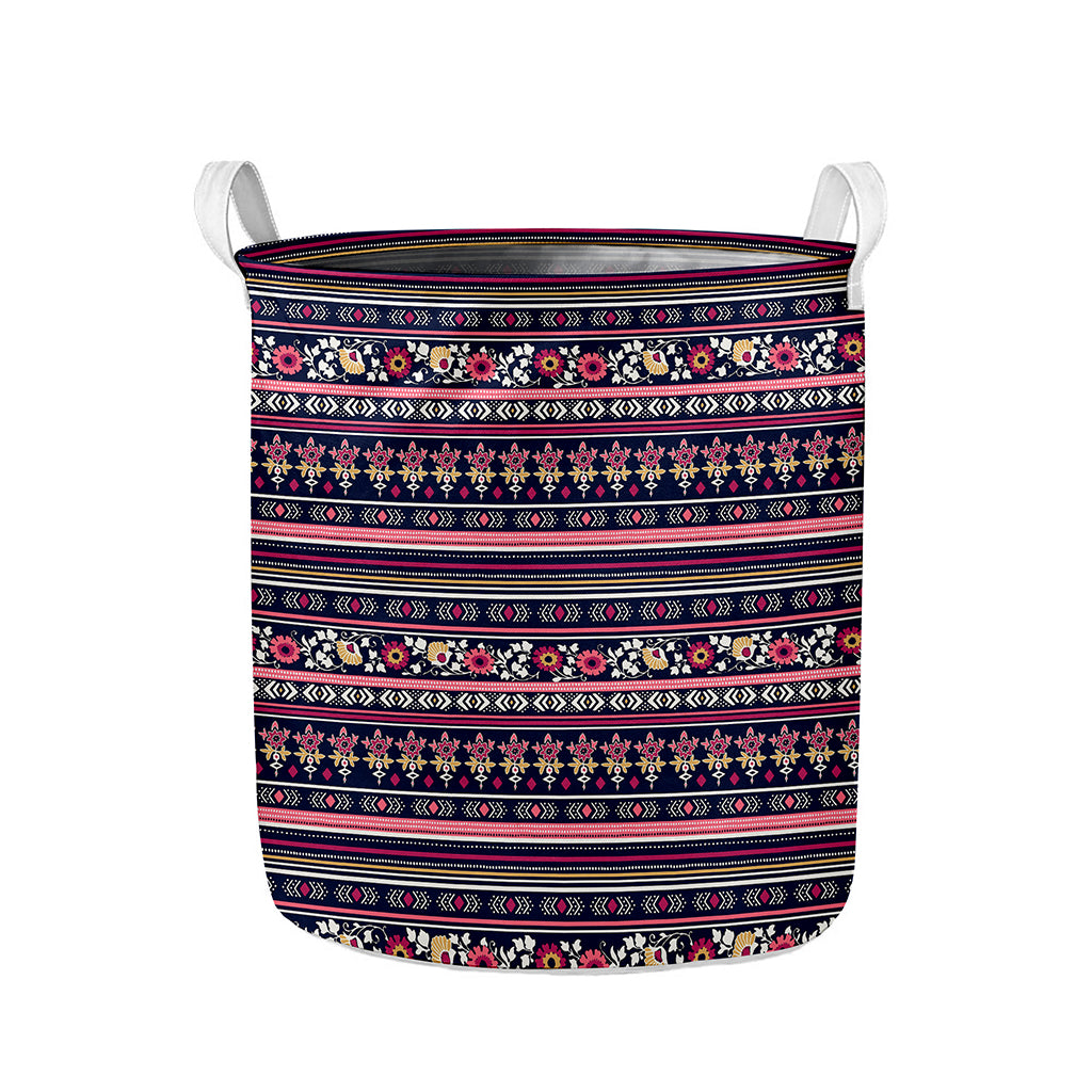 Floral Ethnic Pattern Print Collapsible Laundry Basket