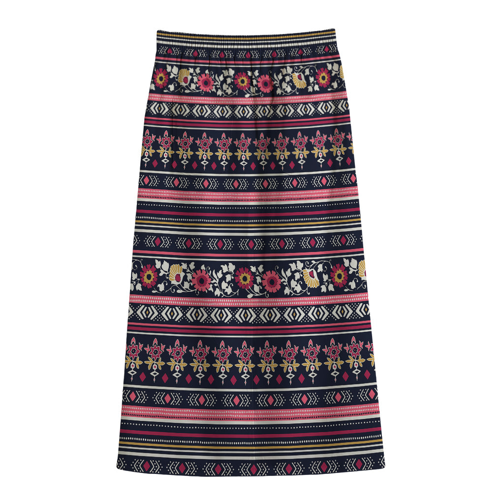 Floral Ethnic Pattern Print Cotton Front Slit Maxi Skirt