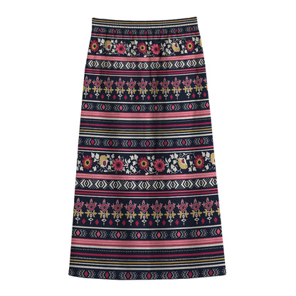 Floral Ethnic Pattern Print Cotton Front Slit Maxi Skirt