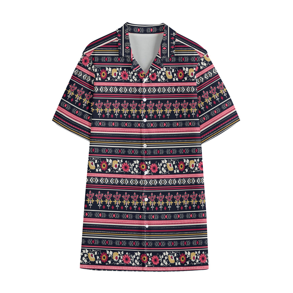 Floral Ethnic Pattern Print Cotton Hawaiian Shirt