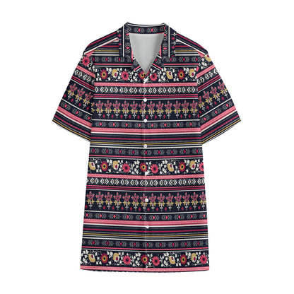 Floral Ethnic Pattern Print Cotton Hawaiian Shirt