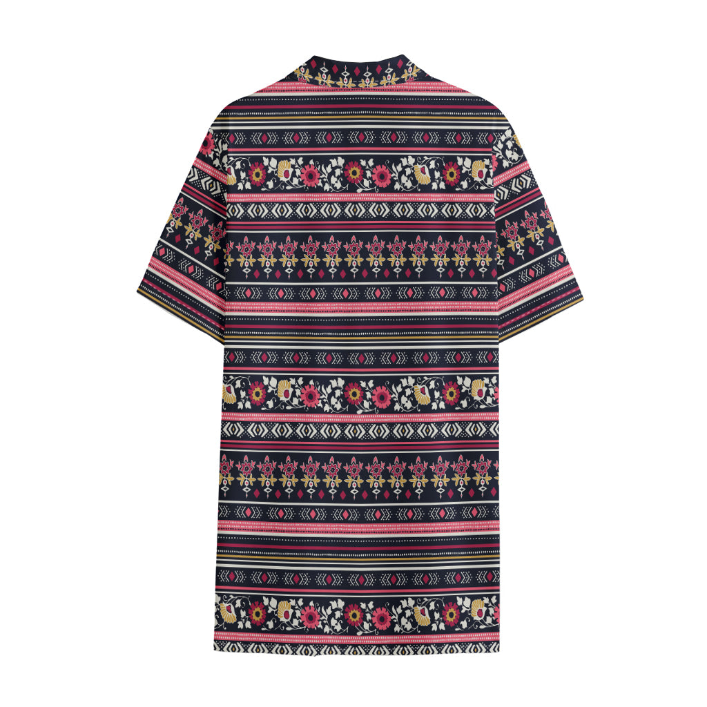 Floral Ethnic Pattern Print Cotton Hawaiian Shirt