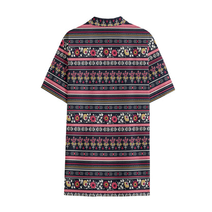 Floral Ethnic Pattern Print Cotton Hawaiian Shirt