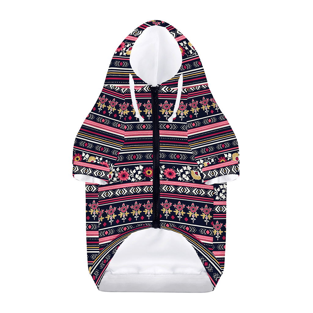 Floral Ethnic Pattern Print Dog Zip Up Hoodie