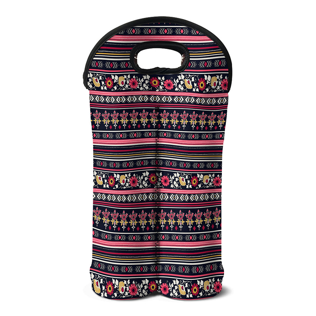 Floral Ethnic Pattern Print Double Neoprene Wine Tote