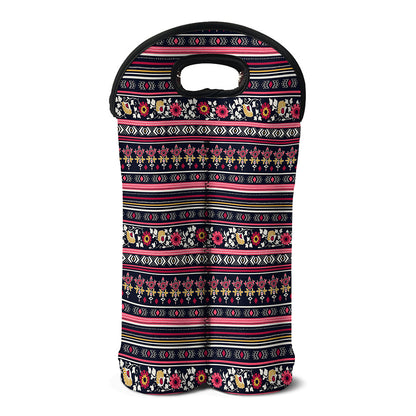 Floral Ethnic Pattern Print Double Neoprene Wine Tote