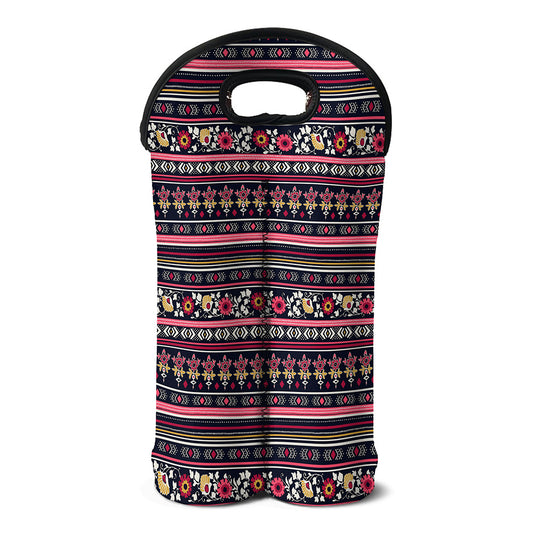 Floral Ethnic Pattern Print Double Neoprene Wine Tote