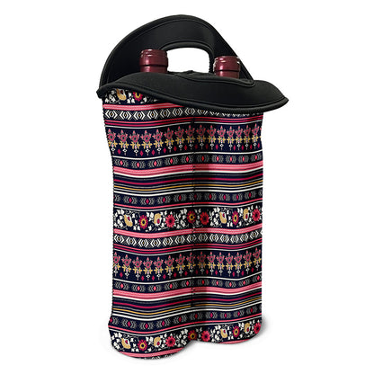 Floral Ethnic Pattern Print Double Neoprene Wine Tote