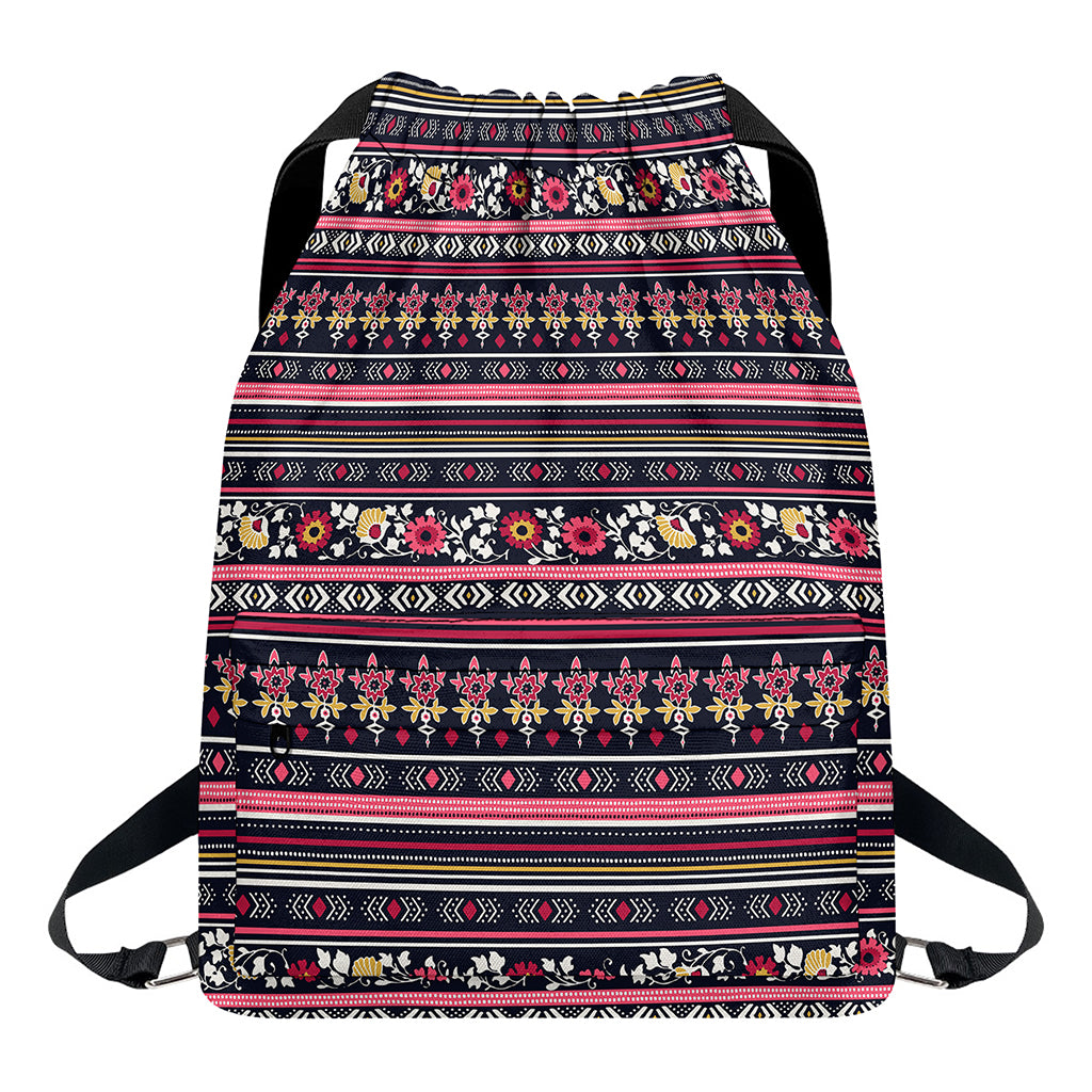 Floral Ethnic Pattern Print Drawstring Backpack