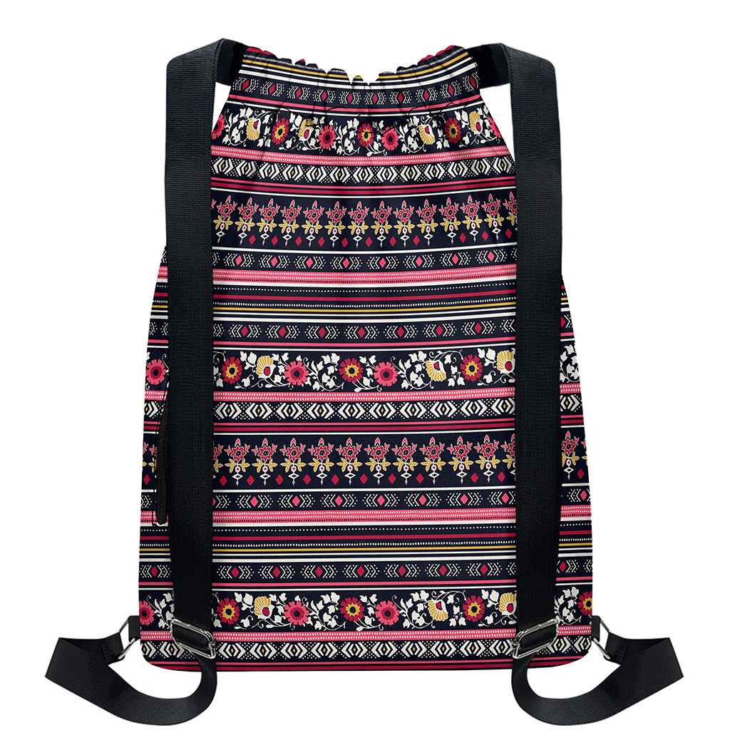 Floral Ethnic Pattern Print Drawstring Backpack