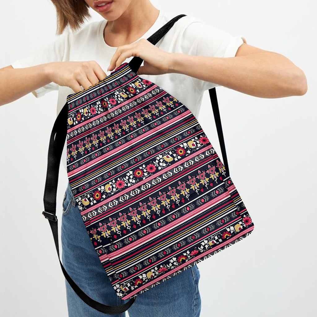 Floral Ethnic Pattern Print Drawstring Backpack