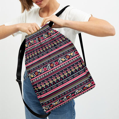 Floral Ethnic Pattern Print Drawstring Backpack