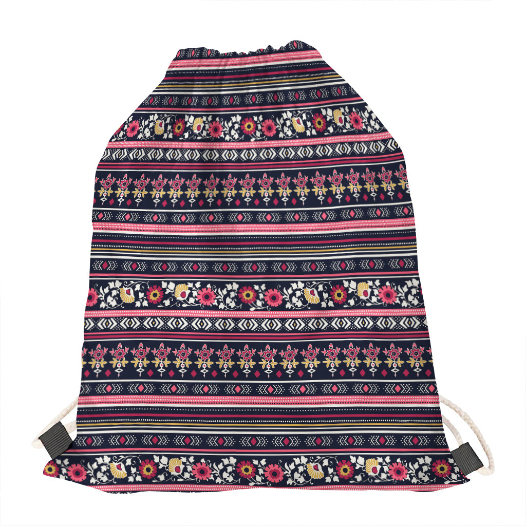 Floral Ethnic Pattern Print Drawstring Bag