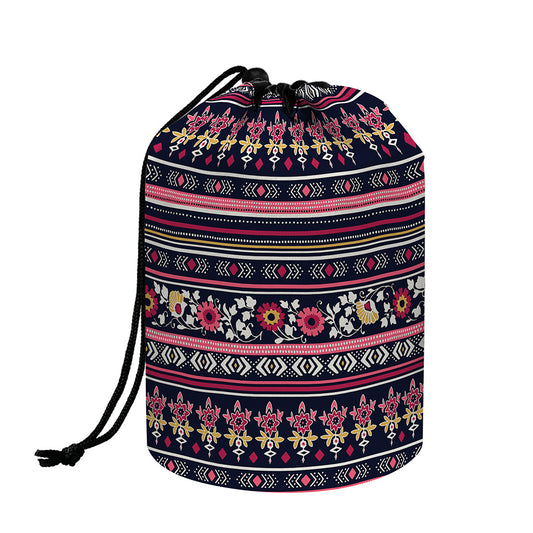 Floral Ethnic Pattern Print Drawstring Makeup Bag