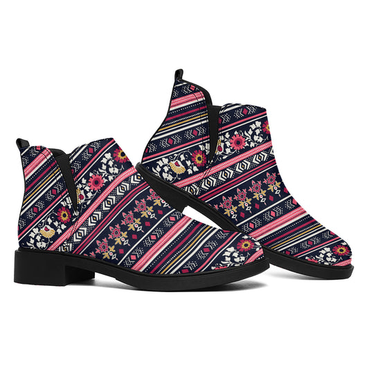 Floral Ethnic Pattern Print Flat Ankle Boots