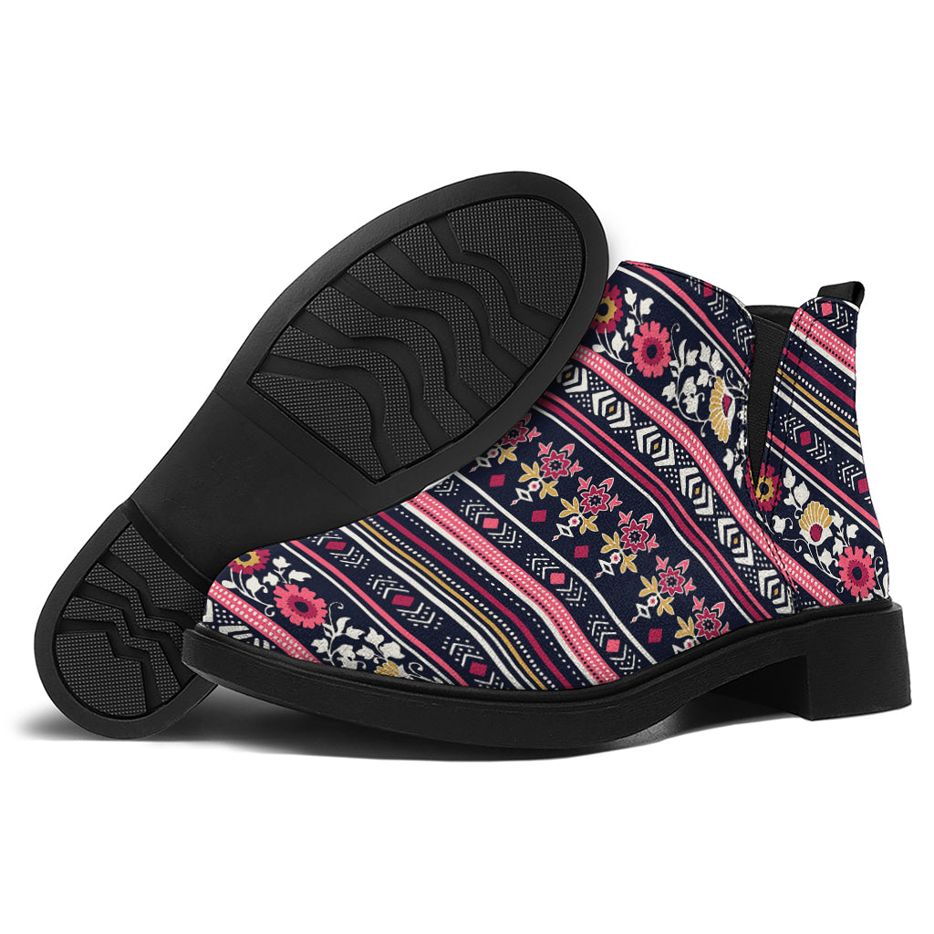 Floral Ethnic Pattern Print Flat Ankle Boots