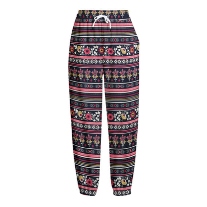 Floral Ethnic Pattern Print Fleece Lined Knit Pants