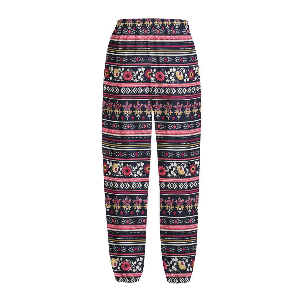 Floral Ethnic Pattern Print Fleece Lined Knit Pants