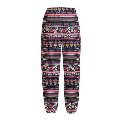 Floral Ethnic Pattern Print Fleece Lined Knit Pants