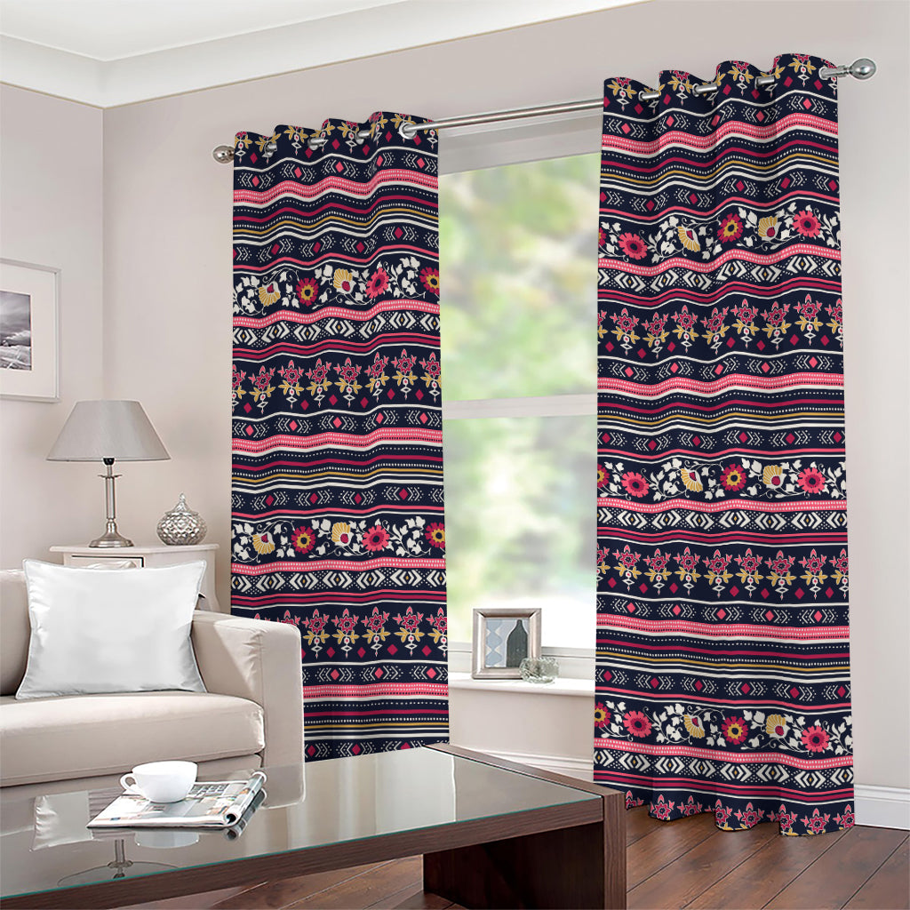 Floral Ethnic Pattern Print Grommet Curtains