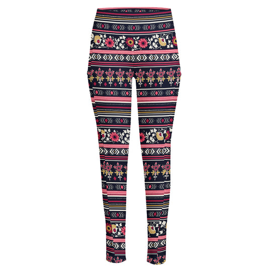 Floral Ethnic Pattern Print High-Waisted Pocket Leggings