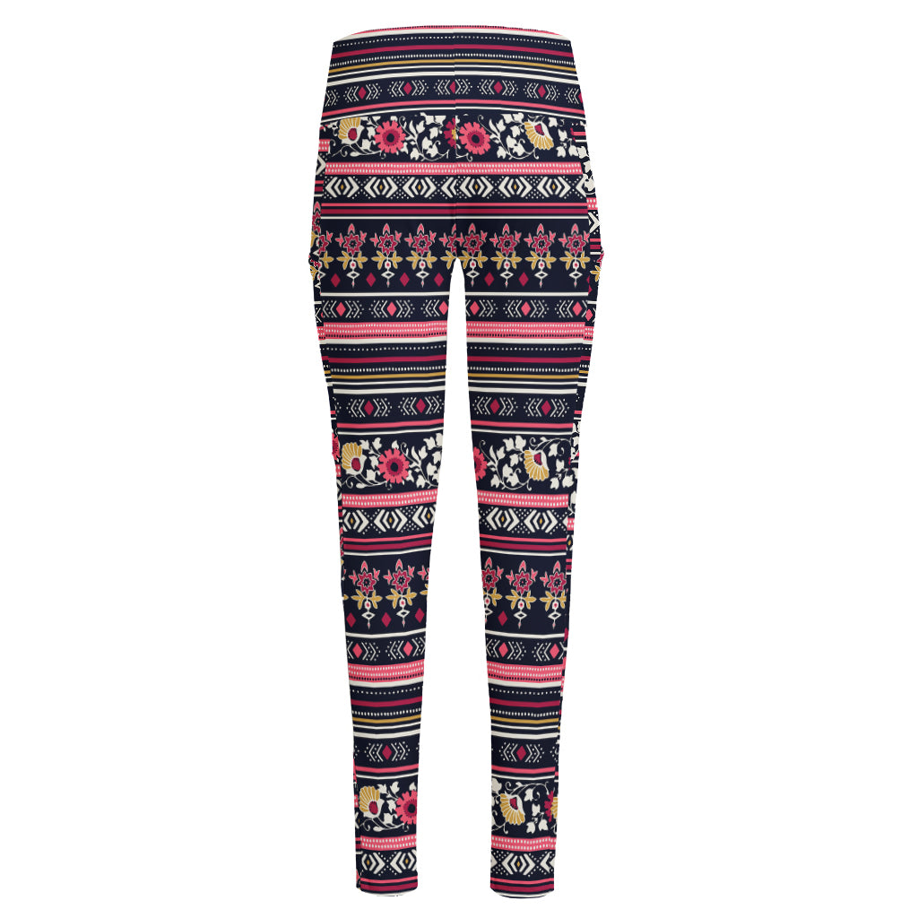 Floral Ethnic Pattern Print High-Waisted Pocket Leggings