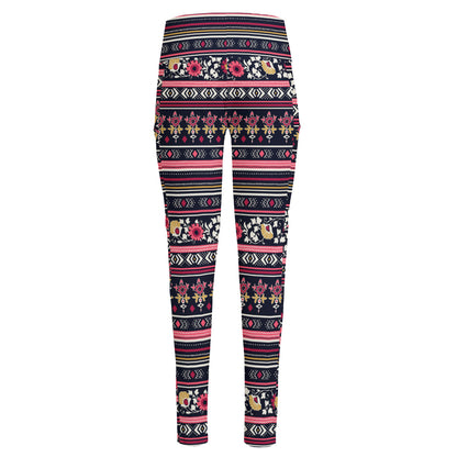 Floral Ethnic Pattern Print High-Waisted Pocket Leggings