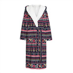 Floral Ethnic Pattern Print Hooded Bathrobe